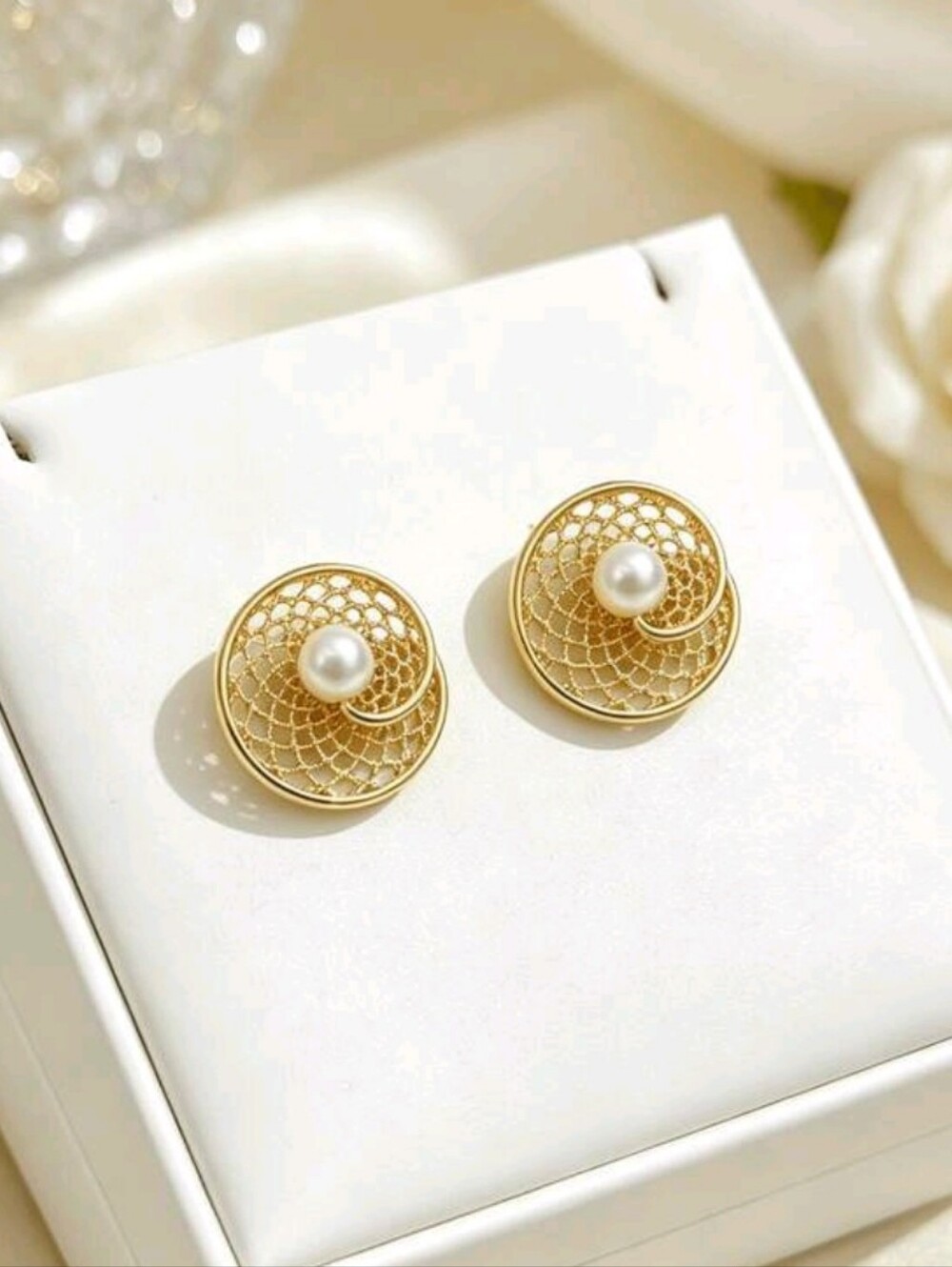 NEW Gold Stainless Steel Pearl Stud Earrings